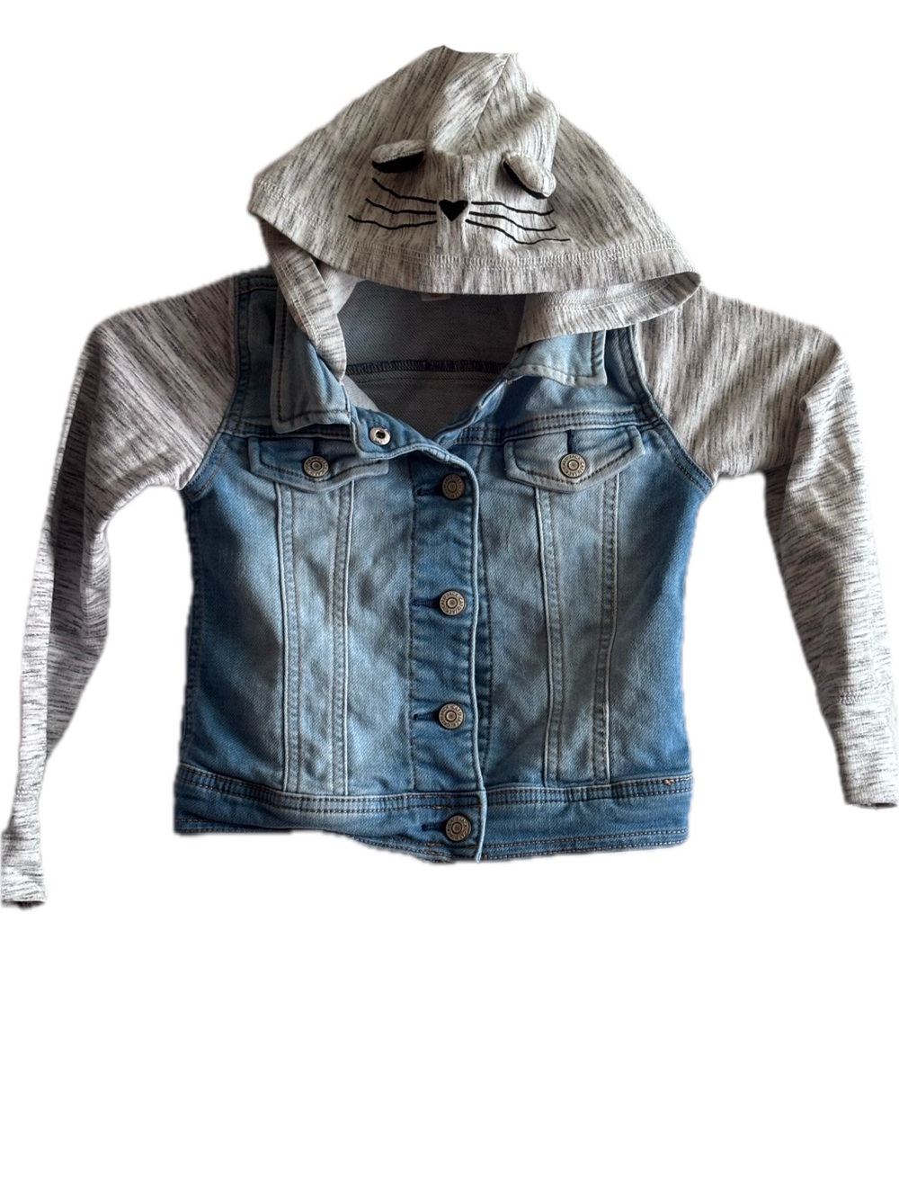 Cat & Jack Light Blue Denim Jacket with Grey Hood and Sleeves